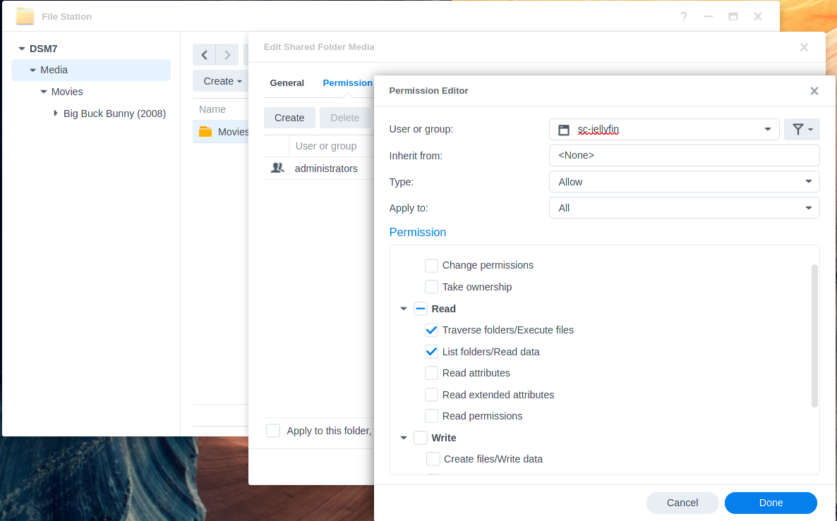 Folder parent permissions in File Station