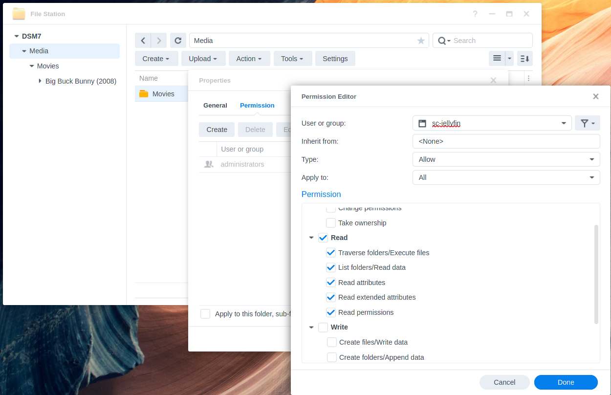 Permission editing in File Station