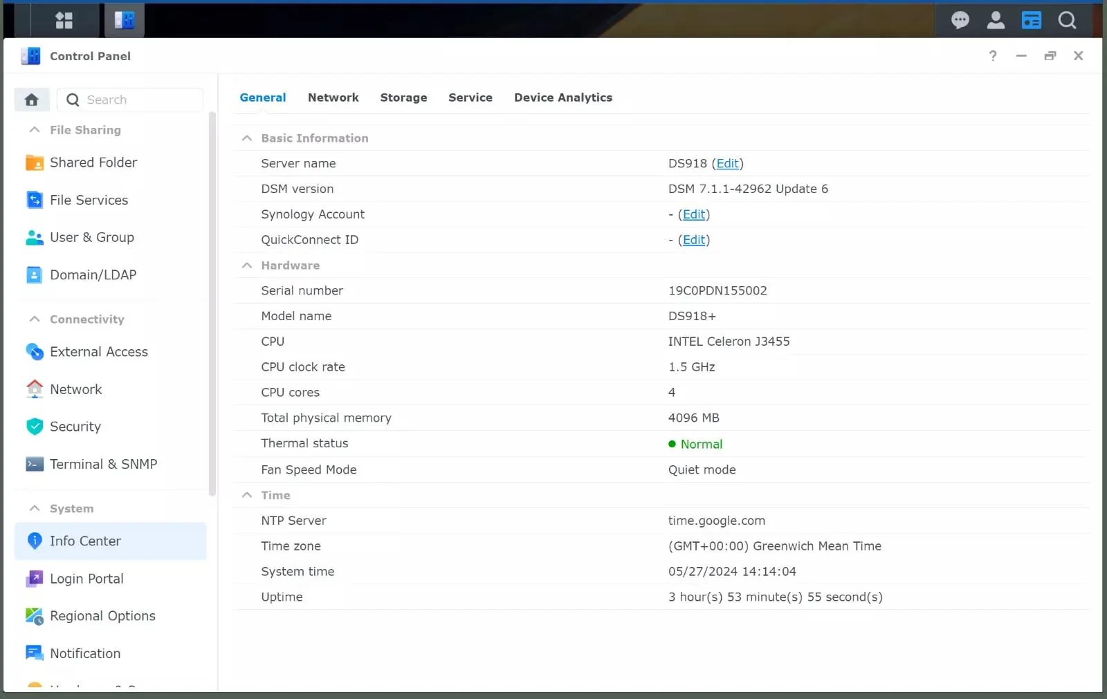 Info Center showing Model Name