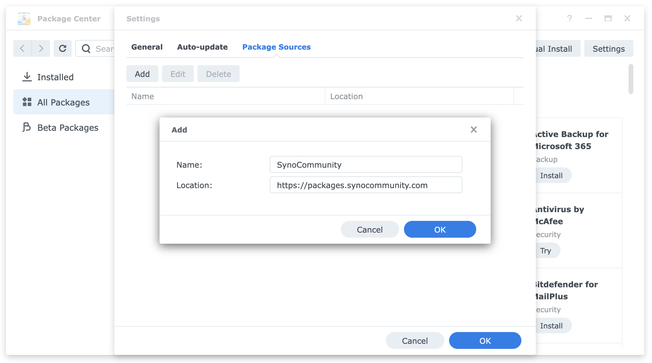 Adding SynoCommunity repository